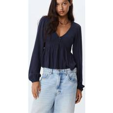 Stradivarius Loose-fitting Long Sleeve Blouse - Navy Blue