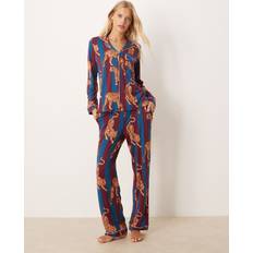 Dam - Röda Pyjamasar Chelsea Peers Poly Long Sleeve Revere Pyjama Set Tiger Stripe Print - Red
