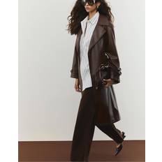 Brown Coats Stradivarius Long Faux Leather Trench Coat - Brown