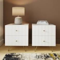 White Bedside Tables GFW Thalia Ribbed 2 Drawer Pair Bedside Table