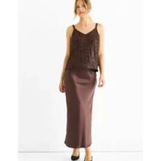 Women Tank Tops Chocolate Sequin V Neck Cami Top - Brown