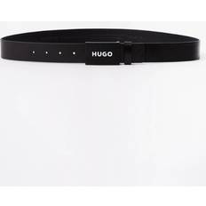 Men Belts on sale HUGO Gilao Mens Matte Leather Belt with Branded Plaque Buckle - Black