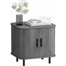 Homcom Grey Bedside Tables Homcom Nightstand with Sliding Doors and Metal Legs Bedside Table