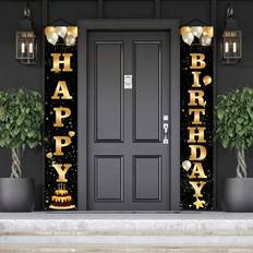 Birthdays Doorway Party Curtains Shein Elegant Black Gold Happy Birthday Flags