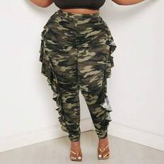 Camouflage Tights & Stay-Ups Shein Plus Size Camouflage Ruffle Hem High Waist Leggings