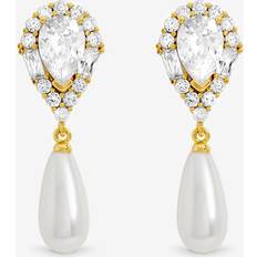 Gold 14K Plated Crystal Pearl Drop Earrings