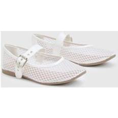 White Low Shoes boohoo Mary Jane Mesh Ballet Pumps - White