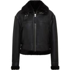 Infinity Leather Womens Black Shearling Aviator Bomber Flying Jacket
