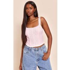 Rosa Korsetter PrettyLittleThing Lace Detail Strappy Cropped Corset Top - Pale Rose