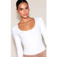 PrettyLittleThing Cotton Scoop Neck Long Sleeve Bodysuit - White