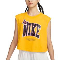 Nike Gold Tank Tops Nike Letter Print Ribbed Crew Neck Tank Top - University Gold