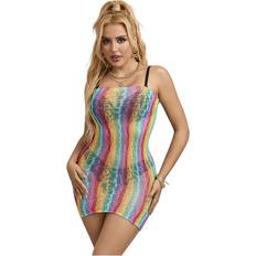 Dame - Multifarvet Bodystockings Subblime Rainbow Off Shoulder Sleeveless Fishnet Dress - One Size