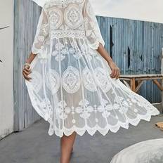 Dam - Vita Saronger & Kimonos Temu Bohemian V-neck Half Sleeve Embroidered Lace Beach Shirt - Kimono