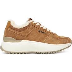 Fleece - Women Trainers Pepe Jeans Kimi Block Leather Trainers Flat Lace - Brown