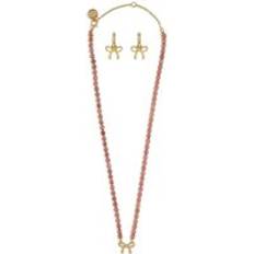 Steve Madden Bow Tennis Necklace Earring Jewelry Set - Pink