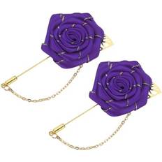 Purple Brooches Uxcell Cloth Gold Trim Rose Pin 2pcs Lapel Stick Boutonnieres - Deep Purple