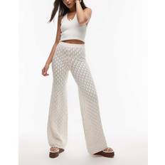 Mango White Trousers Mango Wide Leg Crochet Trousers - Off White