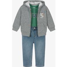 6-9M - Boys Other Sets Levi's Baby Boys 3 Piece Hoodie T-Shirt Jean Set - Blue/Green/Grey