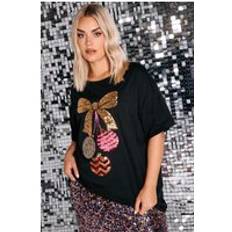 Sequins Tops Yours Sequin Embellished Christmas Bauble T-Shirt - Purple