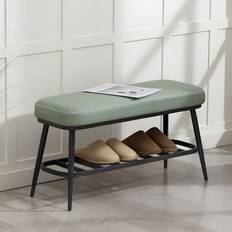 Storage Benches on sale Homcom Pu Leather Shoe Green Storage Bench