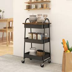 Brown Trolley Tables Homcom Rolling Utility Cart with Mesh Baskets Trolley Table