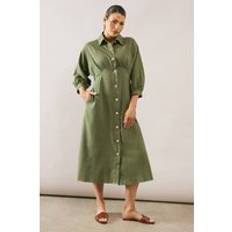 Wallis Viscose Cotton Button Through Shirt Dress - Khaki