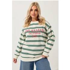 Stripes Clothing Yours Curve Ivory White Green Stripe Los Angeles Sweatshirt - Ivory