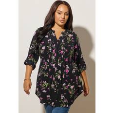 Yours Floral Print Pintuck Blouse - Black