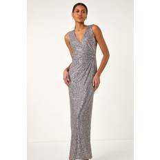 Long Dresses - Stretch Roman Sequin Twist Detail Maxi Dress - Grey