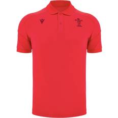 Men Polo Shirts Macron Wales WRU Rugby Travel Poly Polo Shirt - Red