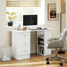 Homcom 120cm Computer PC Table Workstation With 3 Shelf Drawers White Writing Desk