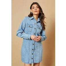 Shirt Dresses - Short Sleeves Oasis Light Wash Denim Dress Womens - Casual