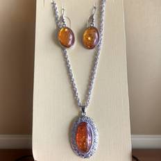 Unisex Jewellery Sets Temu Two-piece Necklace And Amber Earrings - Bohemian