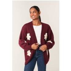 Burgundy Daisy Embroidered Cardigan New Look -
