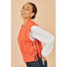 Orange Jumpers Yumi Flower Cable Knit Tie Side Pullover -