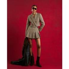 River Island Dogtooth Cropped Blazer - Brown
