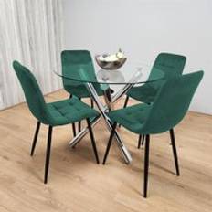 Round Dining Sets on sale Kosy Koala Round Glass Table With 4 Green Velvet Chairs Dining Set