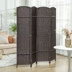 Homcom Brown Room Dividers Homcom 4 Panel Folding Privacy Screen 160 x 170cm Brown Room Divider