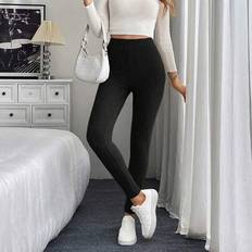 Shein Women Casual High Waist Ribbed Fleece Leggings Four Seasons