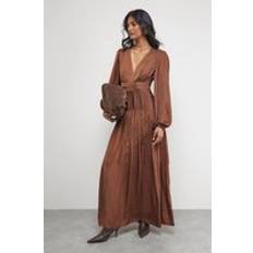 Warehouse Premium Satin Open Back Maxi Dress - Chocolate