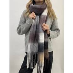 SVNX Soft Chunky Checked Scarf with Tassels - Muted Brown
