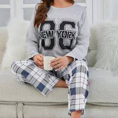 Shein Plus Size Letter Plaid Print Pajama Set