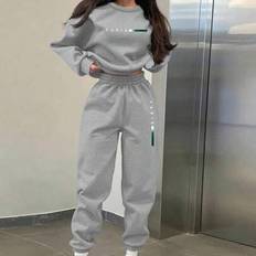 Shein Paris Minimalist Digital Print Front Fleece Sweatshirt Set