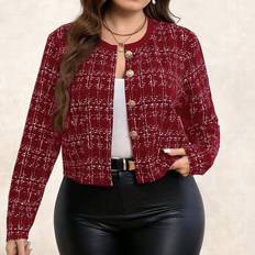 Checkered Jackets Shein Curvy Plus Size Elegant Plaid Short Long Sleeve Commuter Jacket