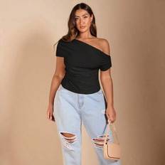 Off-Shoulder T-shirts Shein Plus Size Women Off Shoulder Short Sleeve T-Shirt