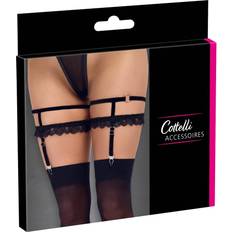 Polyester Undertøjstilbehør Cottelli Collection Velvet Delicate Lace Suspender Garden - Black