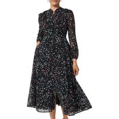 Hobbs Dresses Hobbs Multi Erin Printed Long Sleeve Midi Dress - Black