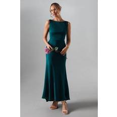 Boat Neck - Long Dresses Coast Sleeveless Satin Bridesmaid Dress Emerald Short - Green