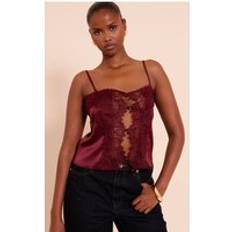 PrettyLittleThing Satin Lace Panel Strappy Cami Top - Red