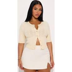 Elowen Short Sleeve Cable Knit Cardigan - Cream